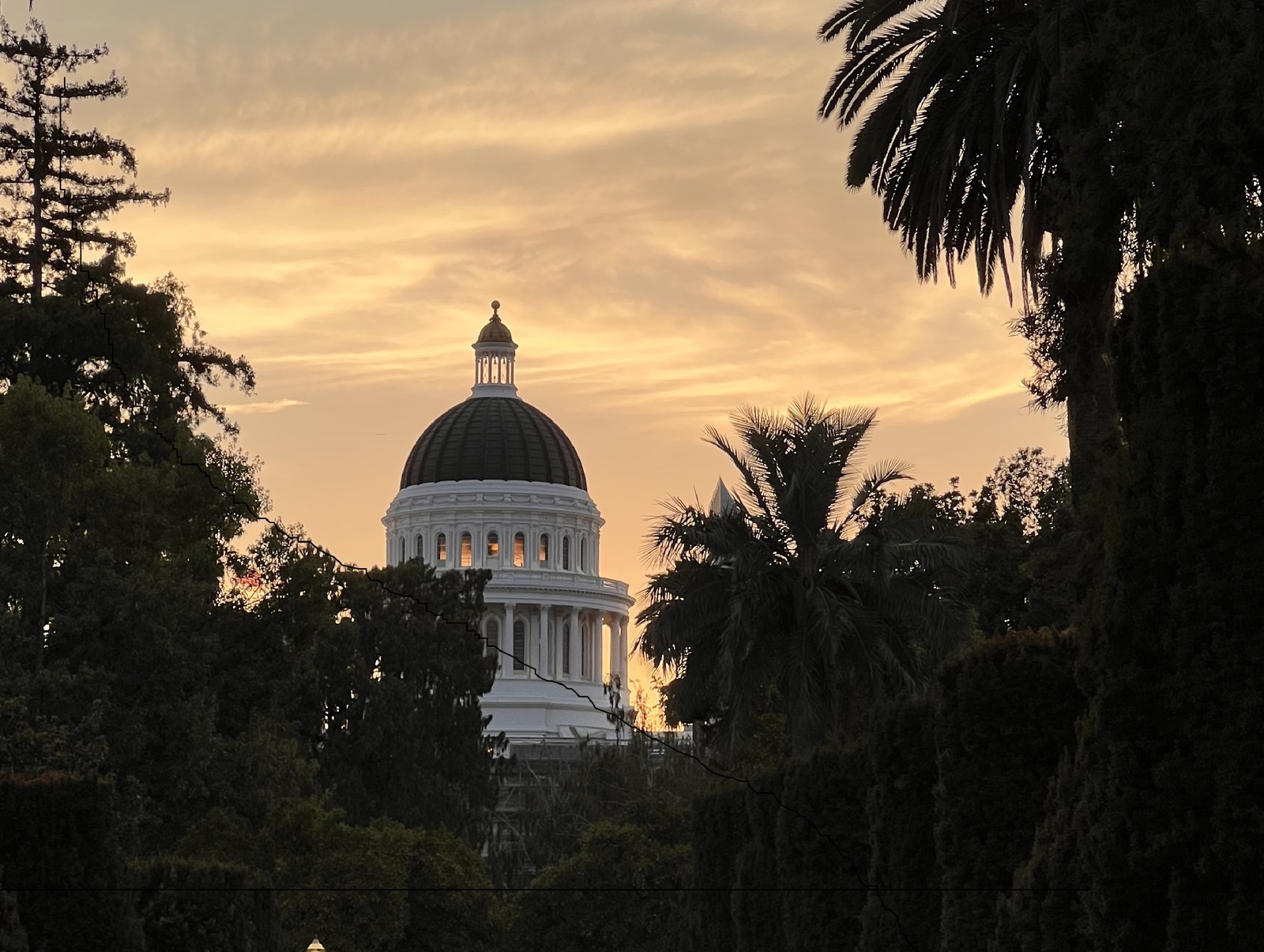 California State Capitol dome at sunset