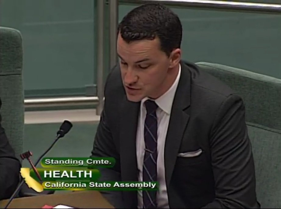 Jimmy Fremgen testifying before the California State Assembly Health Committee