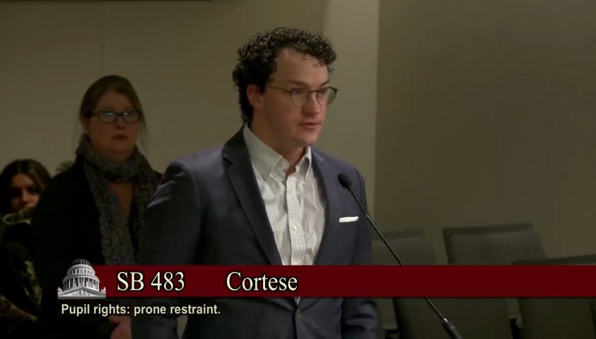 Jimmy Fremgen testifying on SB 483 before the California State Assembly